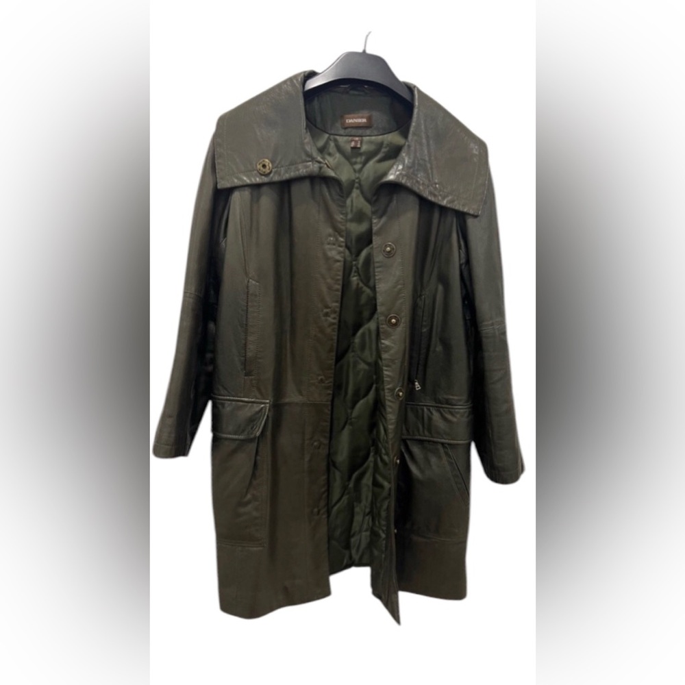Danier long genuine leather jacket | olive green